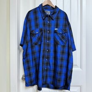 DIXXON The Cape Blue Plaid Bamboo Blend Short Sleeve Button Down Shirt. Size 4X